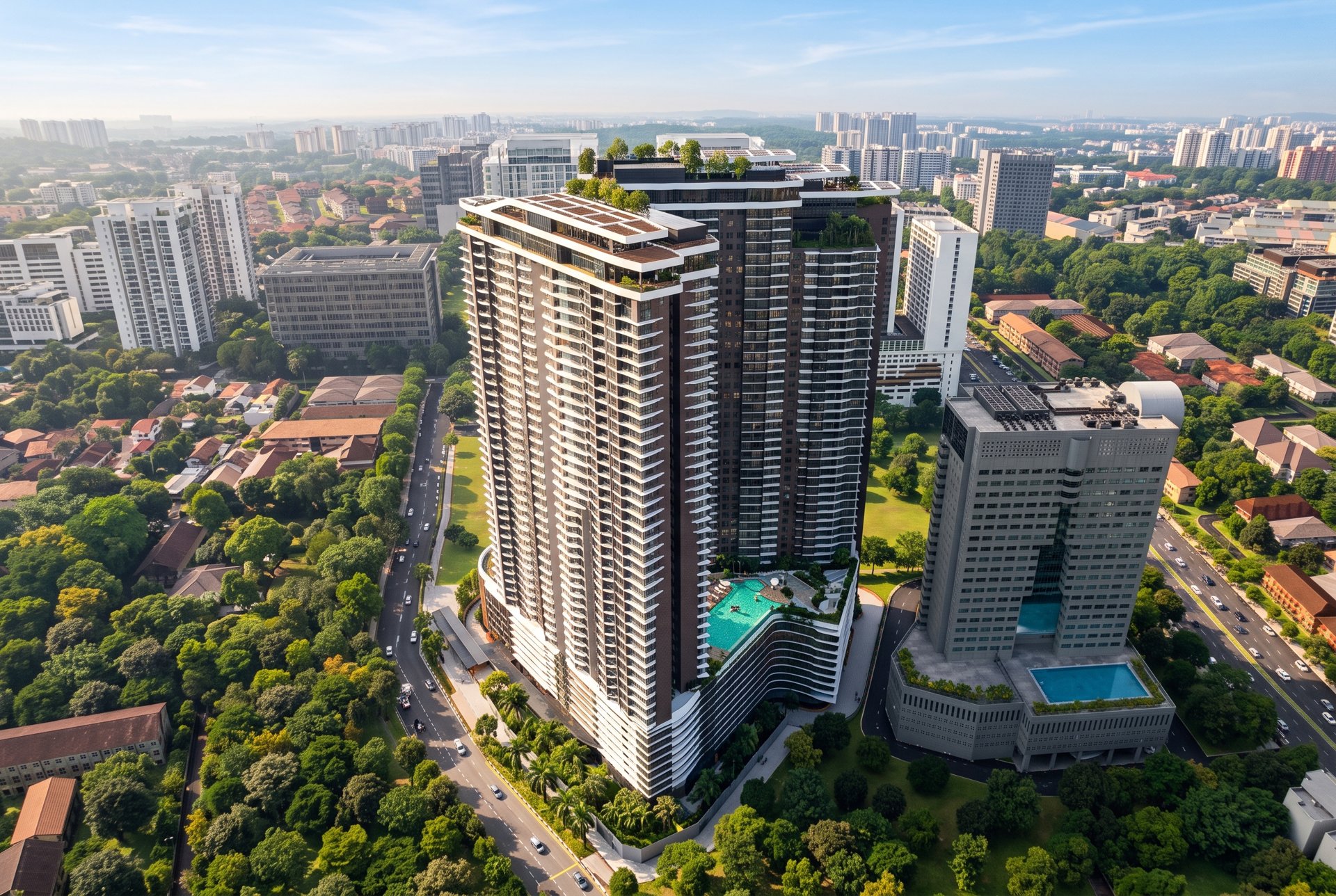 Aerial view of Senyum Residences, Johor Bahru city centre